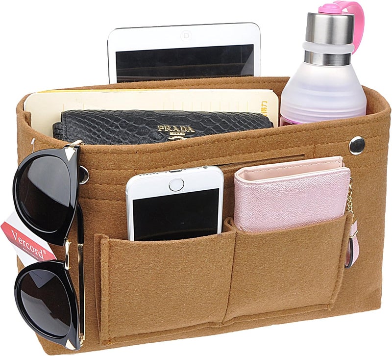 Vercord Felt Purse Tote Organizer Insert Divider Inside Handbag for Women Medium Brown - Image 2